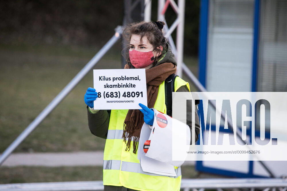 2020-04-17 Vilnius Lithuania. Drive-in cinema opens in Vilnius during quarantine. No more two people allowed in one car, it is forbidden to open car windows. Vilnius Lithuania