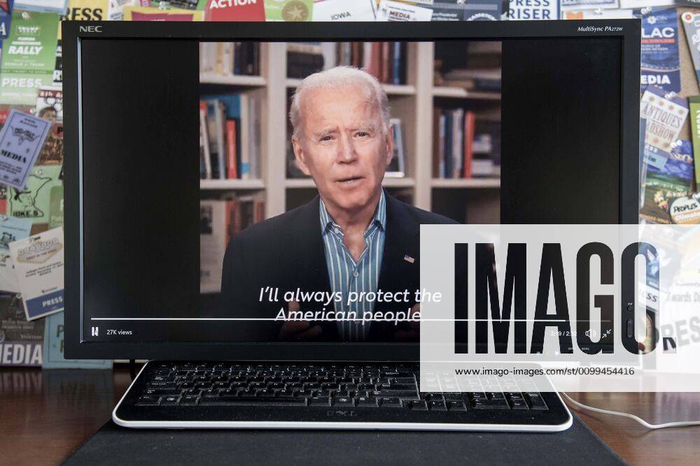 Wilmington, Delaware - U.S. - A screen grab of former Vice President and presumptive Democratic presidential candidate JOE BIDEN speaking about the pandemic on a video released on his Twitter account. In his tweet he states, The uncomfortable truth is that Donald Trump left America exposed and vulnerable to this pandemic. He ignored the warnings of health experts and intelligence agencies and put his trust in China s leaders instead. Now, we re all paying the price. Wilmington U.S. - ZUMAce6_ 20200417_zaf_ce6_003