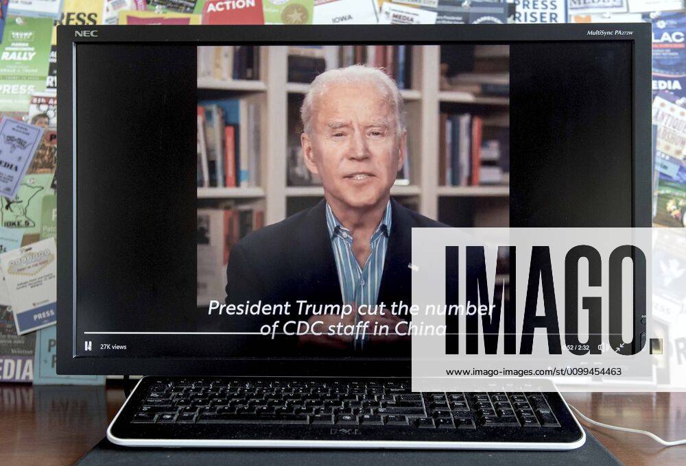 Wilmington, Delaware - U.S. - A screen grab of former Vice President and presumptive Democratic presidential candidate JOE BIDEN speaking about the pandemic on a video released on his Twitter account. In his tweet he states, The uncomfortable truth is that Donald Trump left America exposed and vulnerable to this pandemic. He ignored the warnings of health experts and intelligence agencies and put his trust in China s leaders instead. Now, we re all paying the price. Wilmington U.S. - ZUMAce6_ 20200417_zaf_ce6_004