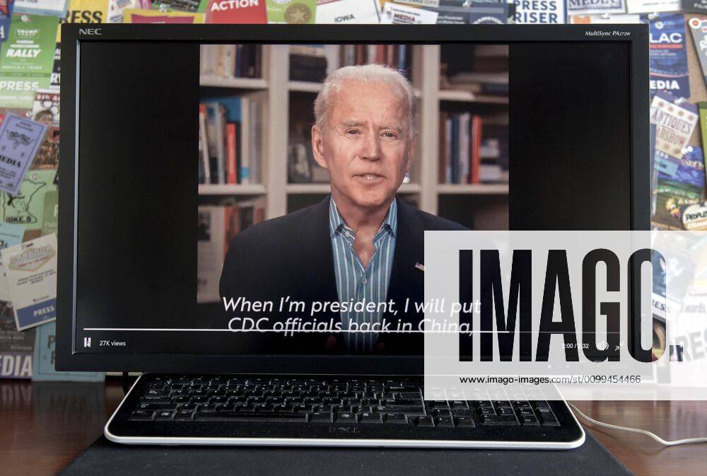 Wilmington, Delaware - U.S. - A screen grab of former Vice President and presumptive Democratic presidential candidate JOE BIDEN speaking about the pandemic on a video released on his Twitter account. In his tweet he states, The uncomfortable truth is that Donald Trump left America exposed and vulnerable to this pandemic. He ignored the warnings of health experts and intelligence agencies and put his trust in China s leaders instead. Now, we re all paying the price. Wilmington U.S. - ZUMAce6_ 20200417_zaf_ce6_007