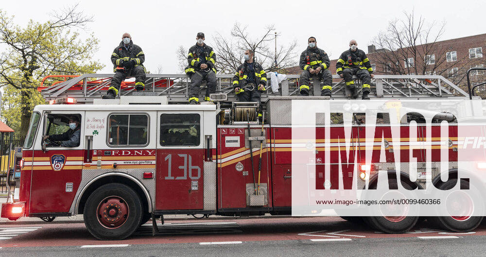 Mayor thanks medical staff at Elmhurst Hospital First responders attend New York City Mayor Bill de Blasio address of medical staff at 7pm to thank for their work during COVID-19 pandemic at Elmhurst Hospital New York New York United States