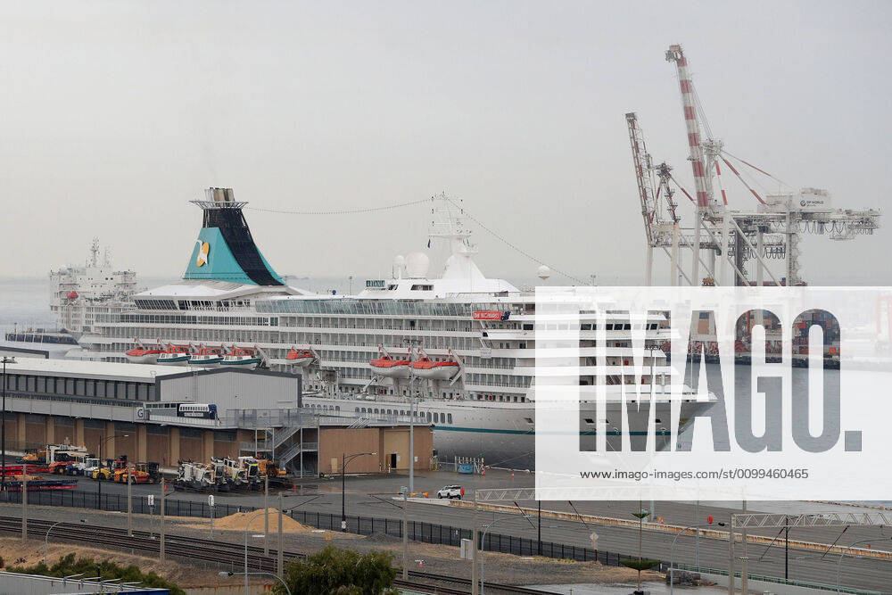 ARTANIA CRUISE SHIP DEPARTURE, The cruise ship Artania is seen preparing to depart Fremantle harbour on Saturday, April 18, 2020. The MV Artania arrived in Fremantle over three weeks ago and a reported 79 crew and passengers have tested positive for coronavirus. Two crew members and one passenger have died from the virus. ( NO ARCHIVING, , NO USE IN BOOKS WITHOUT CONSENT PERTH WA AUSTRALIA