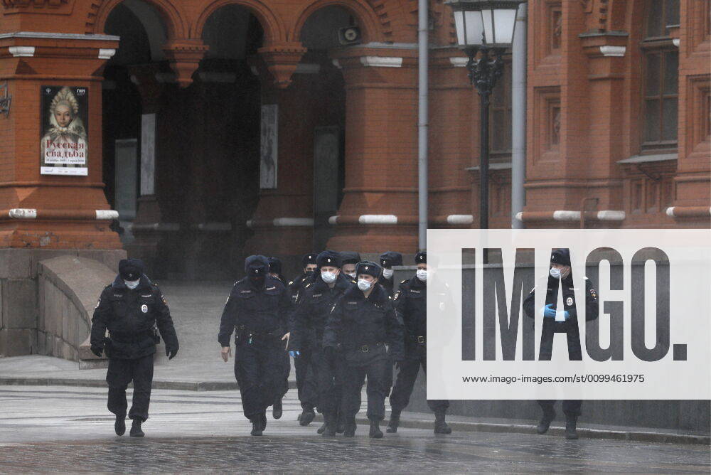Police officers seen in Tverskaya Street during the ongoing COVID-19 coronavirus pandemic. Russian President Vladimir Putin expanded non-working period till April 30, 2020 to prevent the spread of the COVID-19 coronavirus infection. Alexander Shcherbak TASS TS0D62F6