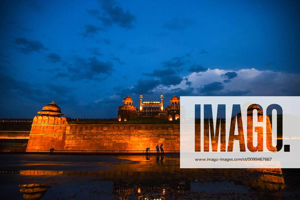 The iluminated Ref Fort seen after heavy rain, on April 18, 2020 in New Delhi, India. (Photo by Amal KS Hindustan Times ) Heavy Rainfall In Delhi-NCR