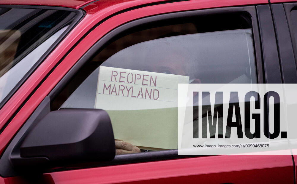 Drivers line their vehicles up during a car protest to reopen Maryland and end the stay at home order imposed during the Coronavirus COVID-19 pandemic, near the state capitol building in Annapolis, Maryland on Saturday, April 18, 2020. Drivers circled Annapolis hoking their horns and calling for Gov. Larry Hogan (R-MD) to end the stay at home order. WAP20200418314 KEVINxDIETSCH