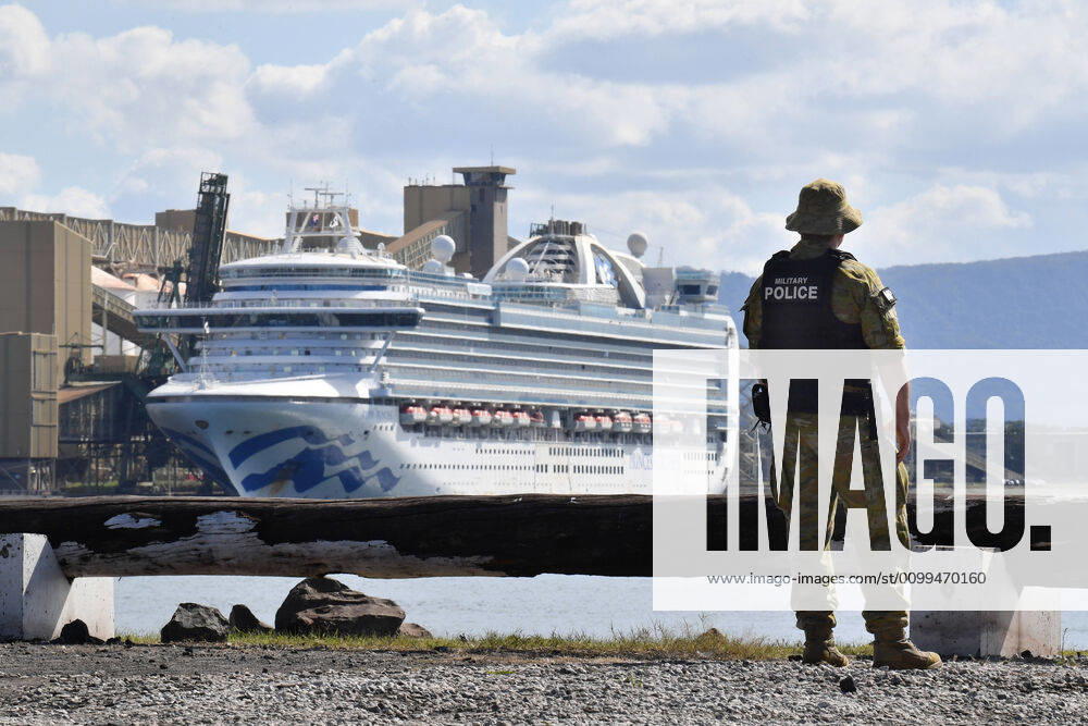 RUBY PRINCESS DEPARTURE, NSW Police and Australian Defence Force Military Police are seen in front of The Ruby Princess cruiseliner which remains docked at Port Kembla, Wollongong, Sunday, April 19, 2020. A criminal investigation has been launched into how cruise line operator Carnival Australia was allowed to disembark Ruby Princess passengers in Sydney, resulting in several deaths and COVID-19 outbreaks throughout the country. The Ruby Princess was due to depart Port Kembla today. ( NO ARCHIVING, , NO USE IN BOOKS WITHOUT CONSENT WOLLONGONG NSW AUSTRALIA