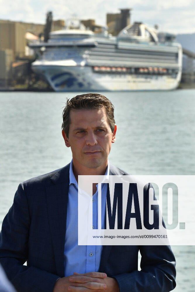 RUBY PRINCESS DEPARTURE, Member for Kiama and NSW Shadow Minister for Health, Ryan Park is seen in front of the Ruby Princess cruiseliner which remains docked at Port Kembla, Wollongong, Sunday, April 19, 2020. A criminal investigation has been launched into how cruise line operator Carnival Australia was allowed to disembark Ruby Princess passengers in Sydney, resulting in several deaths and COVID-19 outbreaks throughout the country. The Ruby Princess was due to depart Port Kembla today. ( NO ARCHIVING, , NO USE IN BOOKS WITHOUT CONSENT WOLLONGONG NSW AUSTRALIA