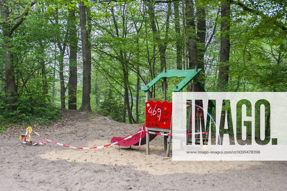 A playground in Cologne Dellbrück NRW Blocked playground due to contact ban because of the corona virus with flutterband