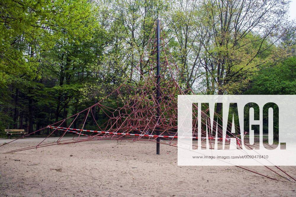 A playground in Cologne Dellbrück NRW Blocked playground due to contact ban because of the corona virus with flutterband