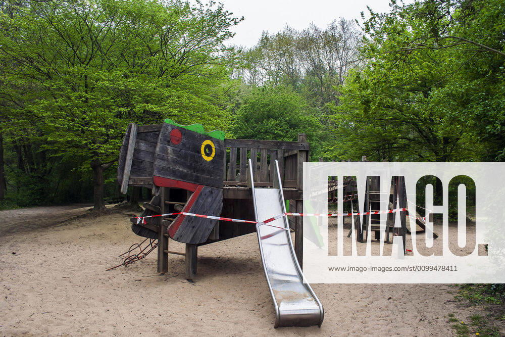 A playground in Cologne Dellbrück NRW Blocked playground due to contact ban because of the corona virus with flutterband