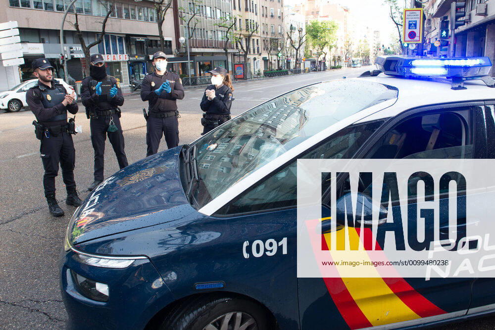 National Police support during the tribute to the health workers at the Hospital de la Princesa during the Covid-19 pandemic on April 19, 2020 in Madrid, Spain Madrid SPAIN - ZUMAa181 20200419_zaa_a181_098