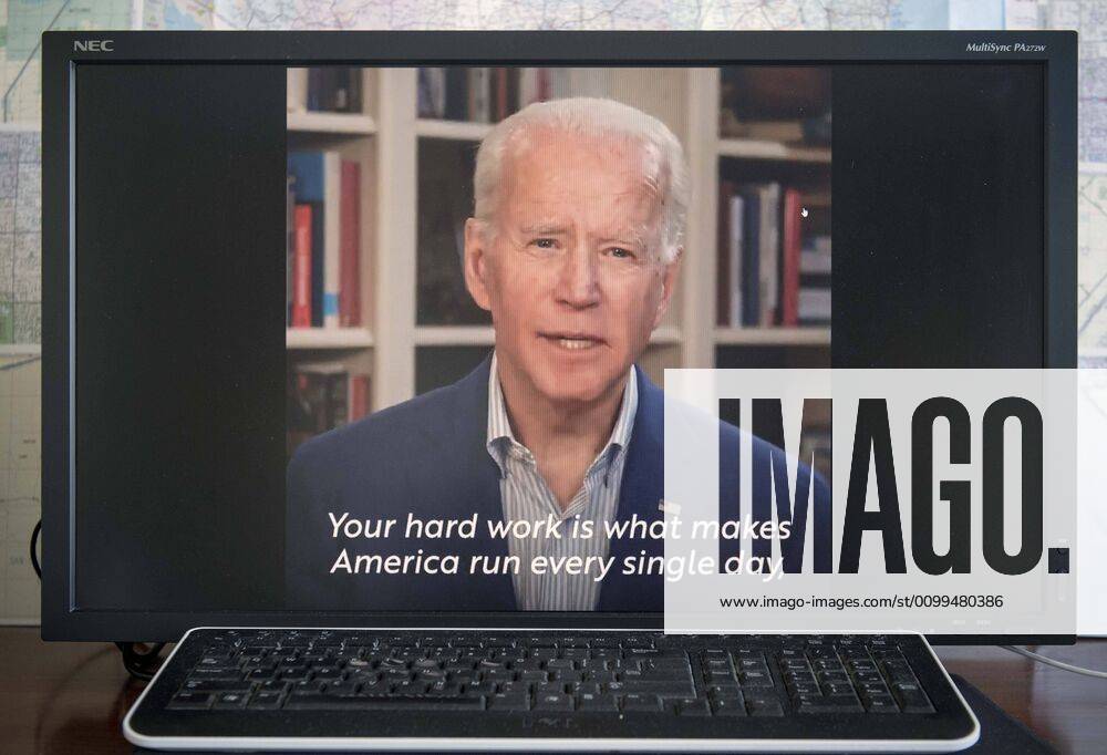 Wilmington, Delaware, U.S. - A screen grab of Vice President JOE BIDEN offering up his thanks to the men and women on the front lines of the fight against the coronavirus pandemic. Wilmington U.S. - ZUMAce6_ 20200419_zaf_ce6_004
