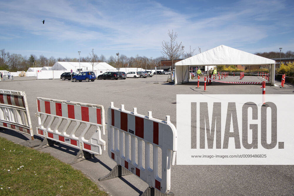Authorities are setting up COVID 19 test centers in tents at Vejlby Risskov Hall in Aarhus, Monday April 20, 2020, Aarhus Denmark,