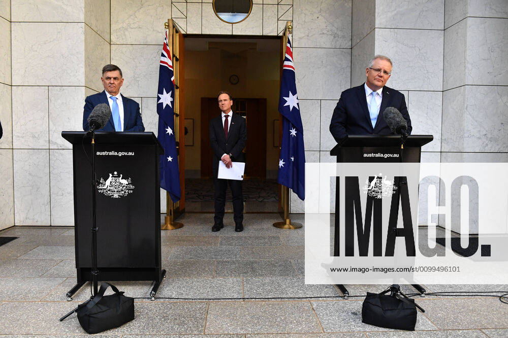 SCOTT MORRISON CORONAVIRUS UPDATE, Chief Medical Officer Professor Brendan Murphy, Minister for Health Greg Hunt and Prime Minister Scott Morrison speak to the media at a press conference in Canberra, Tuesday, April 21, 2020. ( NO ARCHIVING, , NO USE IN BOOKS WITHOUT CONSENT Canberra ACT AUSTRALIA