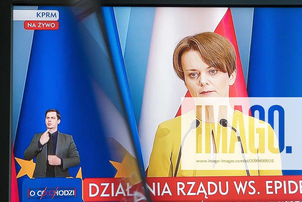 A virtual press conference of Poland s Prime Minister Mateusz Morawiecki and Ministers Jadwiga Emilewicz and Marlena Malag A virtual press conference of Poland s Prime Minister Mateusz Morawiecki and Ministers Jadwiga Emilewicz and Marlena Malag during the coronavirus outbreak on April 21, 2020 in Warsaw, Poland Jadwiga Emilewicz, the Deputy Prime Minister of Poland