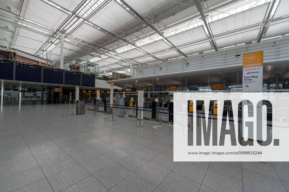 Effects Corona Munich Airport In the picture Check In Economy Lufthansa Terminal 2 closed closed closed no person empty refers Munich Airport Munich Bavaria Germany