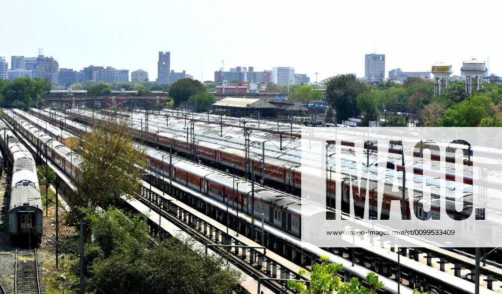 Train coaches seen at a parking bay in New Delhi Railway Station during lockdown on April 21, 2020 in New Delhi, India. (Photo by Sonu Mehta Hindustan Times) Nationwide Lockdown In India To Curb Spread Of Coronavirus Covid-19 Pandemic