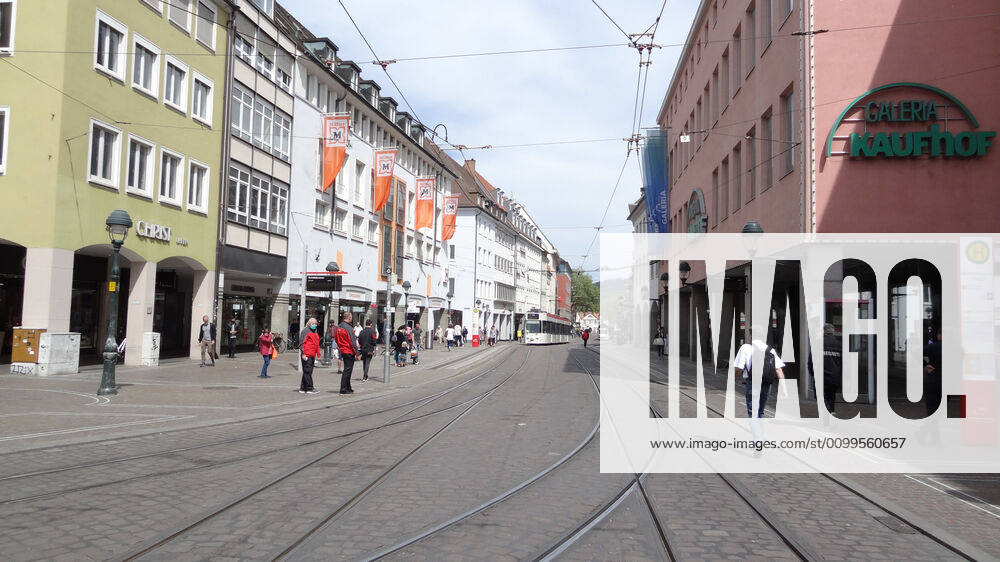 Freiburg Themed picture medicine View from the Bertoldsbrunnen to Freiburg city centre The long and silent way back to everyday life Like here in Freiburg life starts pulsating again Themed picture medicine Coronavirus