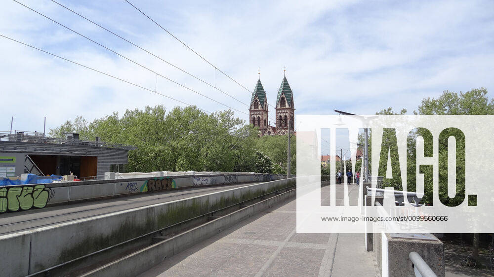 Freiburg Themed picture medicine View from the Stühlinger bridge at the main station to the Stühlinger church The long and silent way back to everyday life Like here in Freiburg life starts pulsating again Themed picture medicine Coronavirus