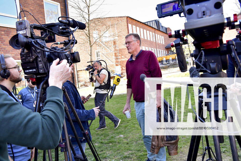 State epidemiologist Anders Tegnell of the Public Health Agency of Sweden doing interviews after the daily news conference on the coronavirus, Covid 19 situation in Stockholm, Sweden, April 22, 2020 STOCKHOLM Sweden
