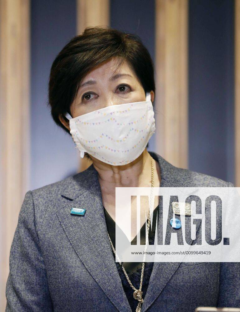 New coronavirus Tokyo Gov. Yuriko Koike speaks to reporters in Tokyo on April 22, 2020, after holding talks with economic revitalization minister Yasutoshi Nishimura over the coronavirus pandemic.