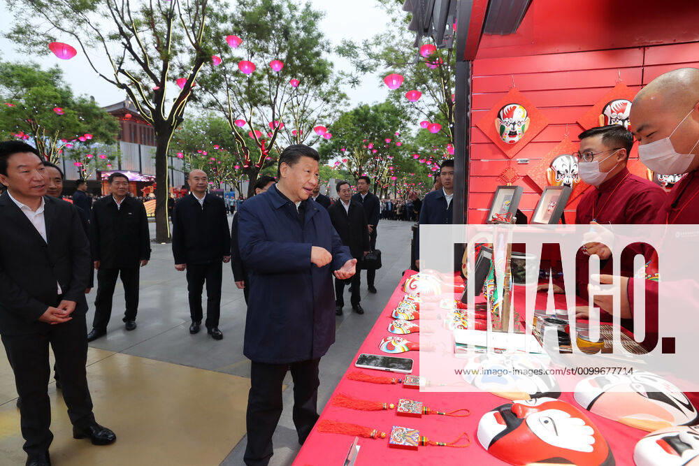 (200423) -- XI AN, April 23, 2020 -- Chinese President Xi Jinping, also general secretary of the Communist Party of China Central Committee and chairman of the Central Military Commission, visits a commercial street to learn about the reopening of business in Xi an, capital of northwest China s Shaanxi Province, April 22, 2020. Xi on Wednesday inspected the city of Xi an during his trip to northwest China s Shaanxi Province. ) CHINA-SHAANXI-XI AN-XI JINPING-INSPECTION (CN) JuxPeng