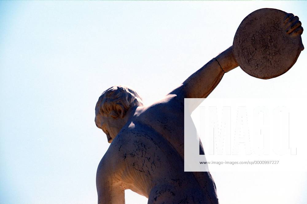 Antike Statue eines Diskuswerfers Leichtathletik OS Sommer Herren Vorschau 2003, Olympische Sommerspiele 2004, Olympia, Olympiade, Spiele, Diskus, Diskuswerfer Einzelbild Athen