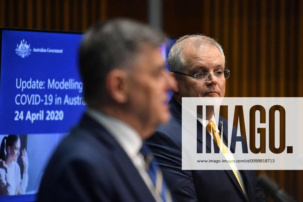 SCOTT MORRISON CORONAVIRUS UPDATE, Chief Medical Officer Professor Brendan Murphy and Prime Minister Scott Morrison give a coronavirus update at a press conference at Parliament House in Canberra, Friday, April 24, 2020. ( NO ARCHIVING, , NO USE IN BOOKS WITHOUT CONSENT Canberra ACT AUSTRALIA