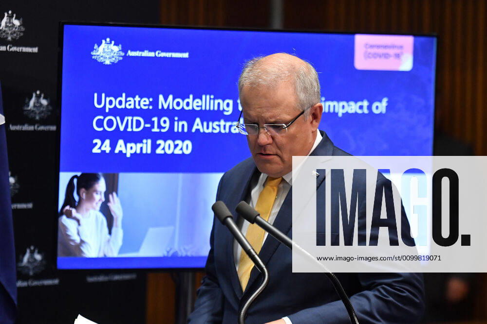 SCOTT MORRISON CORONAVIRUS UPDATE, Prime Minister Scott Morrison arrives to give a coronavirus update at a press conference at Parliament House in Canberra, Friday, April 24, 2020. ( NO ARCHIVING, , NO USE IN BOOKS WITHOUT CONSENT Canberra ACT AUSTRALIA