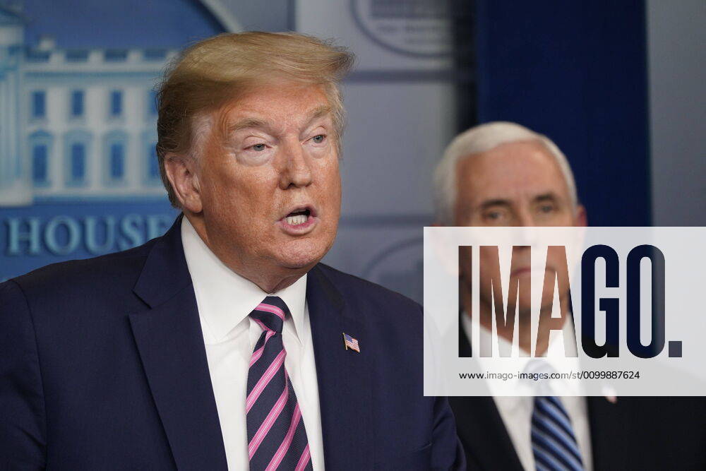 United States President Donald Trump participates in a news briefing with members of the Coronavirus Task Force at the White House in Washington, DC on April 24, 2020. Standing with the President is US Vice President Mike Pence, right Washington USA - ZUMAs152 20200424_zaa_s152_093