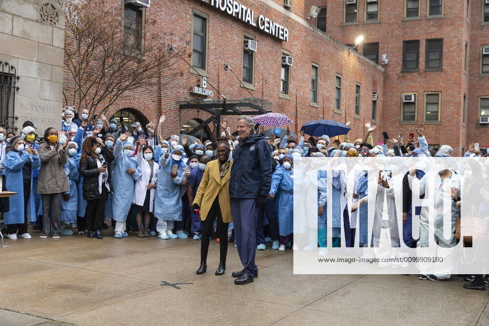 Daily life in New York amid COVID-19 pandemic Nurses, doctors, medical staff attend mayor Bill de Blasio and first lady Chirlane McCray thanking for their work during COVID-19 at Kings County Hospital New York New York United States