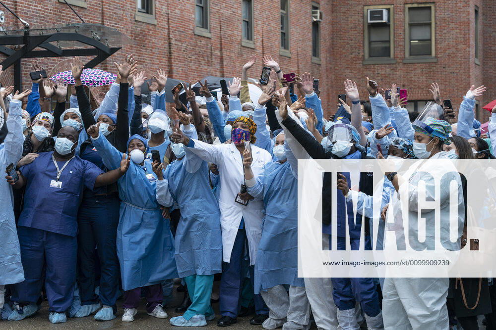 Daily life in New York amid COVID-19 pandemic Nurses, doctors, medical staff attend mayor Bill de Blasio and first lady Chirlane McCray thanking for their work during COVID-19 at Kings County Hospital New York New York United States