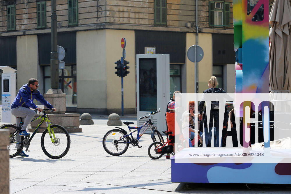 As traders prepare window displays to open, citizens stroll through Korzo 25.04.2020., Croatia, Rijeka - Numerous citizens walked through Korzo. Shops are setting up shop windows ahead of opening next week. GoranxKovacic PIXSELL