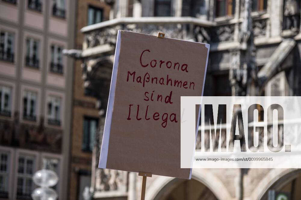 Anti-Corona Measures are Illegal displayed during a QAnon-like demonstration in Munich, Germany. Organized in Telegram chats by conspiratorial â€oeQuerfront†(cross-front) groups, the city of Munich, Germany saw numerous anti-state â€oeCorona Parties†as under mottos such as â€oeDemonstration fuer die Erhaltung der Grundrechte†(Demonstration for the Upholding of Basic Rights) and â€oeFuer unsere Freiheit, unsere Grundrechte und unsere Selbstbestimmung†(Demonstration for our Freedom, Basic Rights, and Self-Determination). Numerous right-extremists, Verfassungsschutz-monitored figures, QAnon fans, and AfD politicians were in attendance. The groups are of the belief that the anti-Coronavirus measures are power-grabs. Querfront groups are often a mix of- ZUMAb160 20200425_zbp_b160_028