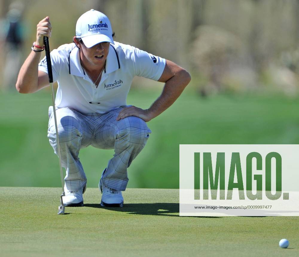 Rory McIlroy of Northern Ireland lines up his put on the seventh hole at the World Golf Championship Accenture Match Play Championship at the Ritz-Carlton Golf Club, Dove Mountain in Marana, Arizona, February 24, 2012. UPI Art Foxall PXP2012022418