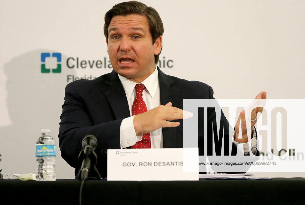 Florida Gov. Ron De Santis speaks during a news conference regarding COVID-19 at the Florida Cleveland Clinic in Weston, Fla., on Saturday, April 25, 2020. Weston USA - ZUMAm67_ 20200425_zaf_m67_002