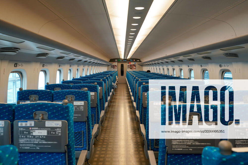 Kyoto, Japan - The majority of seats are seen empty in a bullet train car bound for Tokyo from Kyoto Station where it is usually busy with local travelers and tourists from overseas as Japan remains in a state of emergency over the current coronavirus pandemic. (xjrb_kyotojapanstateofemergency_008)