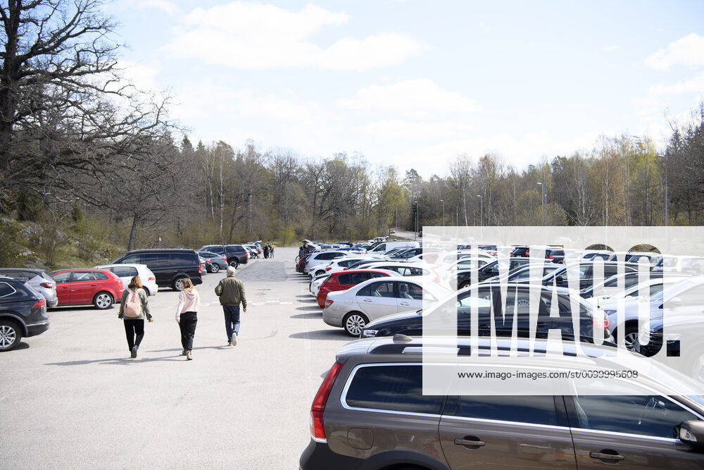The car park at the popular recreational area Hellasgarden in the outskirts of Stockholm is full of cars on a Sunday during the coronavirus pandemic April 26, 2020 STOCKHOLM SWEDEN