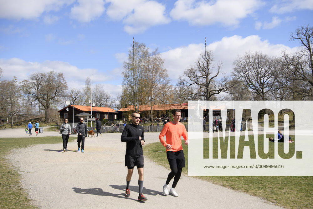 People are out walking, running and just relaxing at the popular recreational area Hellasgarden in the outskirts of Stockholm on a Sunday during the coronavirus pandemic April 26, 2020 STOCKHOLM SWEDEN