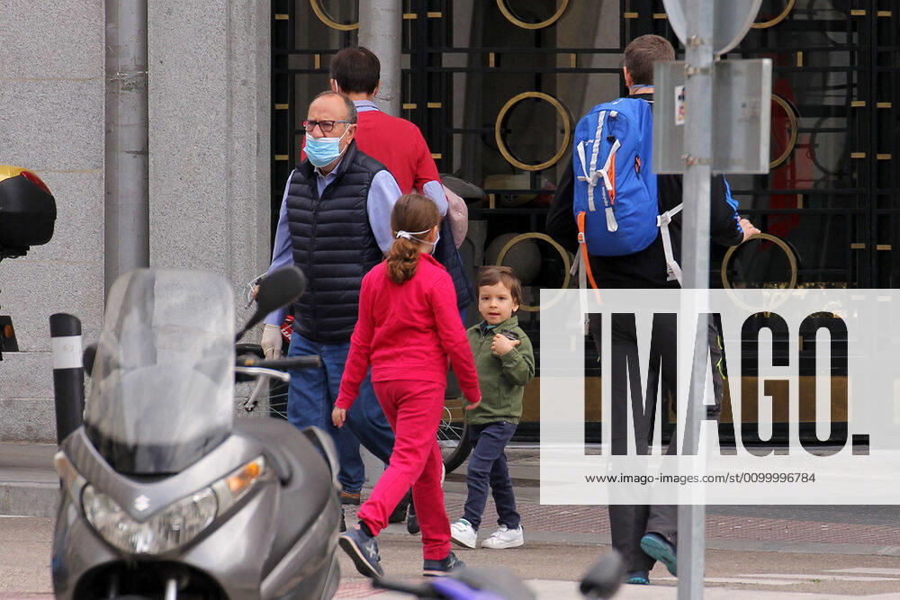 Some families in the streets of Madrid during the first day of permission so that the children can spend an hour daily on the street during the health crisis due to the Covid-19 virus pandemic - Coronaviruss. April 26,2020. (2020042686)