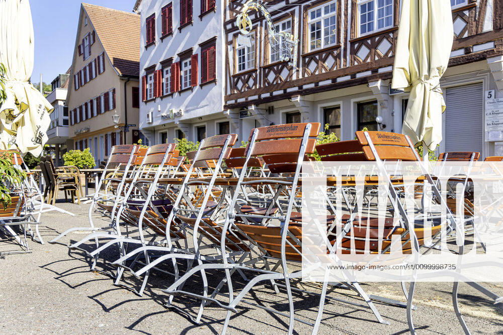 DEU, Germany, Baden Württemberg, Esslingen, 26 04 2020 City view Esslingen am Neckar Due to the corona crisis street cafes and beer gardens are closed