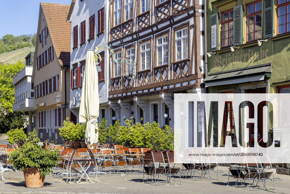 DEU, Germany, Baden Württemberg, Esslingen, 26 04 2020 City view Esslingen am Neckar Due to the corona crisis street cafes and beer gardens are closed