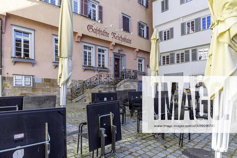DEU, Germany, Baden Württemberg, Esslingen, 26 04 2020 City view Esslingen am Neckar Due to the corona crisis street cafes and beer gardens are closed