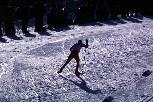 Björn Daehlie in der Loipe im Skistadion Nordischer Skilauf WM Herren Skilanglauf, Langlauf, Ski Nordisch, Nordischer Skisport: Weltmeisterschaft, Freier Stil Totale Trondheim