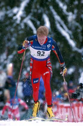 Bjoern Daehlie (Norwegen) auf der Strecke Nordischer Skilauf WM Herren Nordische Ski Weltmeisterschaft 1999, Nordisch, Nordischer Skisport, Nationalmannschaft Einzelbild Ramsau Anstrengung, Dynamik,