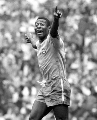 Pelé (Brasilien) jubelt Fußball WM Herren Weltmeisterschaft 1970, Finale, Endspiel, Länderspiel, Nationalmannschaft, Nationalteam Einzelbild Estadio Azteca, Azteken Stadion Mexico-City Freude, Begeisterung,
