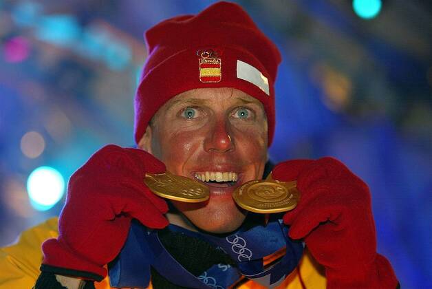 Doppelolympiasieger Johann Mühlegg (Spanien) - Siegerehrung Nordischer Skilauf OS Winter Herren Olympische Winterspiele 2002, Olympia, Olympiade, Spiele, Vdig Porträt Soldier Hollow Salt Lake City Utah