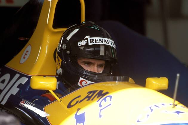 Damon Hill (England Williams-Renault) im Cockpit seines Boliden Motorsport Grand Prix Herren Großer Preis von Portugal 1993, Formel 1 Weltmeisterschaft, F1, F, GP, WM, Vdia Einzelbild Estoril