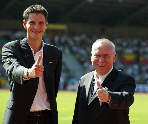 Meeting-Direktor Florian Schwarthoff (li.) und Managing-Partner Gerhard Janetzky - thumbs up Leichtathletik Herren ISTAF 2003, Meeting, Leichtathletikmeeting, Sportfest, Leichtathletiksportfest, Golden League, Vdig Gruppe Berlin