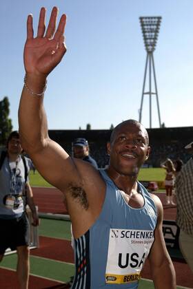 Maurice Greene (USA) - Siegesjubel Leichtathletik Herren ISTAF 2003, Golden League, Meeting, Leichtathletikmeeting, Einzelbild Berlin Freude,
